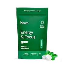 Neuro Energy Caffeine Gum (90 Pieces) - Sugar Free with L-theanine + Natural Caffeine + Vitamin B12 & B6 - Nootropic Energy & Focus Supplement for Women & Men - Extra Strength Spearmint Flavor