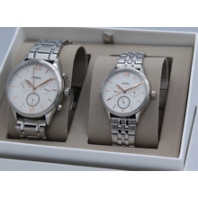 NEW AUTHENTIC FOSSIL FENMORE CHRONOGRAPH HIS HER SILVER WOMEN&amp;amp;#039;S BQ2468 SET WATCH