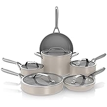 Ninja Ceramic Pro 11-Piece Cookware Set, Non-Stick Pots & Pans Set with Glass Lids, Nontoxic, PTFE Free, Ceramic Coated, Oven Safe, All Stovetops & Induction Compatible, Stone, CW39011ST