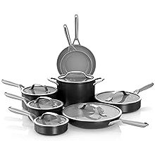 Ninja Ceramic Pro 14-Piece Cookware Set, Non-Stick Pots & Pans Set with Glass Lids, Nontoxic, PTFE Free, Ceramic Coated, Oven Safe, All Stovetops & Induction Compatible, Black, CW39014BK