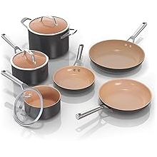 Ninja Pots and Pans Set Non Stick | Extended Life Premium Ceramic Cookware Set | 9-Piece Nonstick | PTFE Free | Oven Safe to 550F | Induction Compatible | Frying Pan x3 | Cooking Pot x3 | CW99009