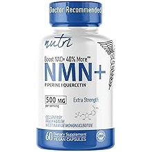 NMN Supplement 500mg NAD Supplement - Nutri Ultra High Absorption Stabilized NMN Nicotinamide Mononucleotide, 40% More NAD+ with Quercetin Phytosome & Black Pepper - mnm supplement 60 Capsules