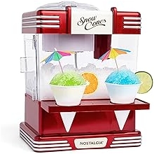 Nostalgia Snow Cone Shaved Ice Machine - Retro Table-Top Slushie Machine Makes 20 Icy Treats - Includes 2 Reusable Plastic Cups &amp; Ice Scoop - Retro Red