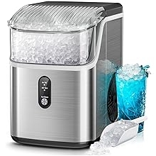 Kismile Nugget Ice Makers Countertop,Portable Ice Machine with Crushed Ice, 35lbs/Day,Self-Cleaning,One-Click Operation for Home Use(Silver)