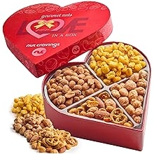 NUT CRAVINGS - Valentines Day Mixed Nuts Heart Shaped Gift Basket, Love in A Box (4 Assortments) Romantic Food Arrangement, Healthy Snack Care Package, Food Assortments