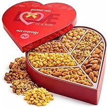 NUT CRAVINGS - Purim Mishloach Manot Mixed Nuts Heart Shaped Gift Basket, Love in A Box (6 Assortments, 2 LB) Romantic Food Arrangement, Healthy Snack Care Package, Food Assortments