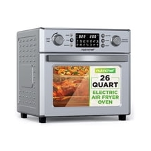 NutriChef 26L Electric Air Fryer Oven | 1700W Countertop Rotisserie & Air Fryer | 360  Rotating Feature | 10 Digital Menu Presets | Includes Drip Tray, Air Frying Basket & Bake Rack 15x16x14 Silver