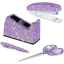 Office Stationery Set,Desk Accessory Kit, Home Office Necessary- Stapler & Desktop Tape Dispenser & Ballpoint Pens & Scissor 4 Piece Office Desk Accessories Kits Purple