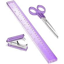 OfficeGoods 3 Piece Acrylic Desk Set - Includes Ruler, Staple Remover, Scissors - Functional & Elegant Desk Accessories - Stationery Tools for Home, Office, and School - Purple with Silver Metal