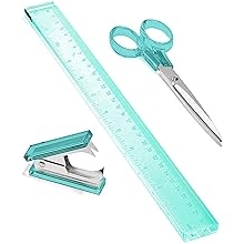OfficeGoods 3 Piece Acrylic Desk Set - Includes Ruler, Staple Remover, Scissors - Functional & Elegant Desk Accessories - Stationery Tools for Home, Office, and School - Green with Silver Metal