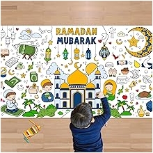 OHOME Ramadan Giant Coloring Poster/Tablecloth-Ramadan Decorations - Jumbo Coloring Banner Kids Crafts Activities Decor Party Decorations