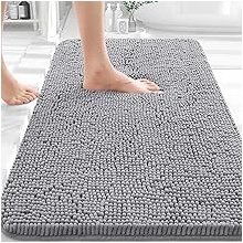 OLANLY Bathroom Rugs 30x20, Extra Soft Absorbent Chenille Bath Rugs, Rubber Backing Quick Dry, Machine Washable Bath Mats for Bathroom Floor, Tub and Shower, Home Decor Accessories, Grey