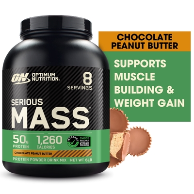 Optimum Nutrition Serious Mass, Protein Powder Supplement, Chocolate Peanut Butter, 6 lb 2.72 kg