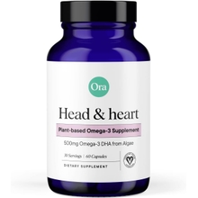 Ora Organic Vegan Omega 3 Supplement - 500mg DHA for Brain, Eye, and Heart Health - Made from Sustainable Algae - 60 Capsules
