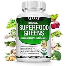 Organic Super Greens Capsules Superfood Fruit Veggie Supplement - 28 Powerful Natural Ingredients with Alfalfa, Beet Root, Tart Cherry & Ginger for Immune & Energy Support, for Men Women, 60 Tablets