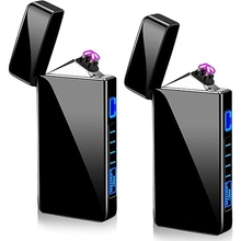 Pack of 2 USB Electronic Lighter Electric USB Lighter Arc Lighter LED Dual Arc Lighter with Battery Indicator Windproof Plasma Lighter with Push of a Button