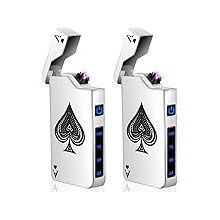Pack of 2 USB Electronic Lighters Electric USB Lighter Arc Lighter LED Dual Arc Lighter with Battery Indicator Windproof Plasma Lighter Release Lighter at the Touch of a Button Silver