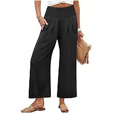 Womens Pants Wide Leg High Waisted Palazzo Pants Summer Flowy Beach Lounge Casual Trousers with Pockets