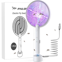 PALONE Electric Fly Swatter 3000V Bug Zapper Racket 2 in 1 Fly Swatter with 1200mAh Battery Rechargeable Mosquito Killer Lamp with 3 Layers Safety Mesh for Indoor and Outdoor