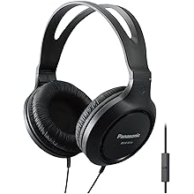Panasonic Lightweight Over The Ear Wired Headphones with Microphone, Sound and XBS for Extra Bass, Long Cord, 3.5mm Jack for Phones and Laptops RP-HT161M Black