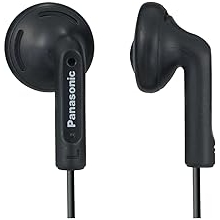 PANASONIC Stereo Earbud Headphones with Comfortable, Clear, and Powerful Sound. Includes 3.9 ft Cord with Miniplug 3.5mm Headphone Jack - RP-HV096-K In Ear Earbuds Black