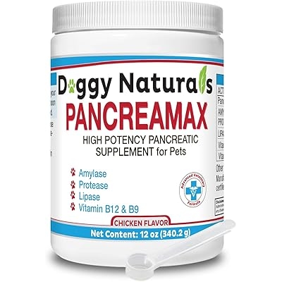 PancreaMax 10x Pancreatic Enzymes for Dogs and Cats 12 oz Powder Made in U.S.A. Pancreatin 10X for Dogs and Cats Contain Pancreatic Enzyme, High Strength, Low Odor.10x Porcine Pancreatin