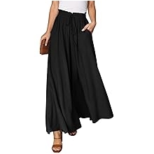 Pants for Women Casual Elastic Waist Wide Leg Pants with Pockets