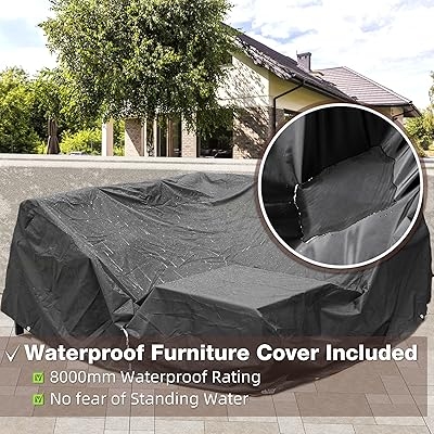 Patio Furniture Set, 6 Pieces Outdoor Couch Sectional, L Shaped Patio Sofa, Metal Patio Couch Sectional with Side Table, Outdoor Seating Conversation Set, Beige