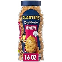 PLANTERS Sweet and Spicy Peanuts, Plant-Based Protein, Sweet &amp; Spicy Party Snacks, Peanut Snack, 16 Oz Jar (Pack of 1)