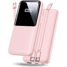 Portable Charger Power Bank - 20000mAh Fast Charging Portable Battery Pack with Built in USB-C22.5W and iOS20W Output Cables Compatible with iPhone Android Samsung Phone etc 1 Pack, Pink