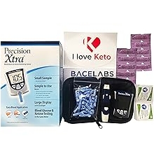 Precision Xtra Blood Glucose and Ketone Monitoring Meter Kit Bundle+10 Precision Xtra Ketone Test Strips+One Month Abbott Freestyle 28 Gauge Lancets+dynarex Alcohol Wipes+I Love Keto Sticker