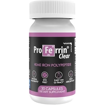 Proferrin Clear 30ct | US Made heme Iron for high Absorption, Easy on GI Tract | Natural, NSF Certified, dye Free