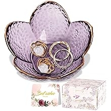 Purple Flower Jewelry Dish Glass Ring Holder Dish Jewelry Tray Cute Vanity Organizer Aesthetic Nightstand Bathroom Room Decor Trinket Dish Valentine's Friendship Christmas Birthday Gifts for Women