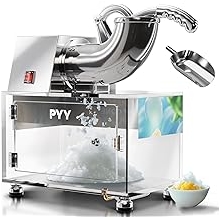 PYY Snow Cone Machine - Commercial Ice Crusher Shaver, Electric Crushed Shaved Snowcone Maker, 440LBS/H 1400RPM All-Copper Motor, Stainless Steel Full Body, Dual Blades, Acrylic Box and Drain Pipe