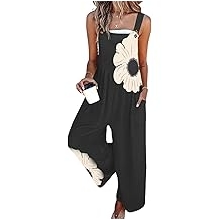 Women's Jumpsuits 2026 Summer Floral Overalls One Piece Outfits Sleeveless Wide Leg Pants Rompers with Pockets