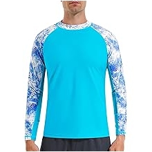 Men Long Sleeve Swim Shirts, UV Sun Protection Rash Guard, UPF 50+ Fishing Base Layer
