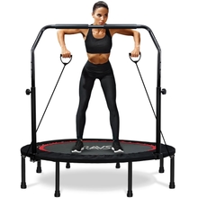 RAVS 48 Inch Black Foldable Mini Fitness Trampoline Rebounder for Kids and Adults with Handle
