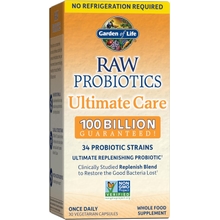 Raw Probiotics - 100 Billion CFU, Shelf Stable, 30 Capsules - For Men and Women, Digestive Enzymes, Clinically Studied Strains - by Garden of Life