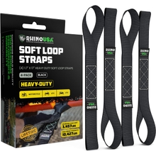 Rhino USA Soft Loop Motorcycle Tie-Down Straps 4PK - 10,427lb Max Break Strength 1.7 x 17 Heavy-Duty Tie Downs for use wRatchet Strap Black 4-Pack.
