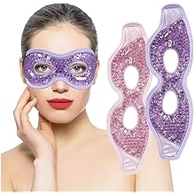 Cooling Gel Eye Mask with Eye Holes, 2 PCS Cold Eye Packs for Puffiness &amp; Swelling, Reusable Hot Cold Compress Heat Ice Gel Pack, Purple and Pink