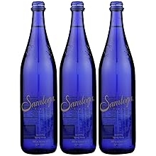 Saratoga Sparkling Spring Water, 28oz Cobalt Blue Glass Bottle Pack of 3, Total of 84 Fl Oz