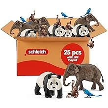 Schleich Wild Life - مجموعة ألعاب الحيوانات البرية المكونة من 25 قطعة - حزمة حيوانات واقعية مع تماثيل الباندا والببغاء والقرد والفيل - ألعاب تعليمية للأطفال 3+