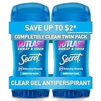 Secret Outlast Antiperspirant Deodorant for Women, 72hr Sweat & Odor Protection, PH Balancing Minerals, Pro-Hyaluronic Acid, Clear Gel, Completely Clean Scent, 2.6 oz Pack of 2