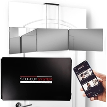SELF-CUT SYSTEM Travel Version - Three Way Mirror for Self Hair Cutting with Height Adjustable Telescoping Hooks and Free Educational Mobile App