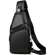 Seoky Rop Men Leather Sling Bag Purse Waterproof Crossbody Chest Bag Sling Backpack with USB Charging Port One Shoulder Bag Black