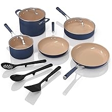 Ninja Ceramic Cookware Set, Extended Life 11-Piece Kitchen Cookware Sets with Comfort Grip, Nonstick Fry Pans, Pots, PTFE Free, Oven & Dishwasher Safe, Stovetop Compatible, Navy Blue, CW49011
