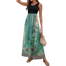 Sherosa Women Boho Chevron Striped Floral Printed Summer Sleeveless Tank Long Maxi Party Dress
