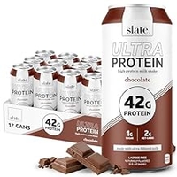 Slate Milk - Ultra Protein Shake - Chocolate - 42g Protein, 1g Sugar, 190 Calories, 2g Net Carbs - Lactose Free, No Added Sugar - Made with Ultra Filtered Milk - Breakfast Boost, Post Workout - 15 fl 