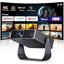 [Officially-Licensed Apps &amp; Live TV &amp; Auto Focus]Smart Mini Projector with WiFi and Bluetooth Ultra-thin, 4K Support Outdoor Movie Projector, Portable Native 1080P Projector for Bedroom/Home/Celling