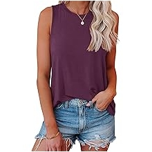 Women Crewneck Flowy Loose Fit Tank Top Sleeveless Summer Tops Shirts